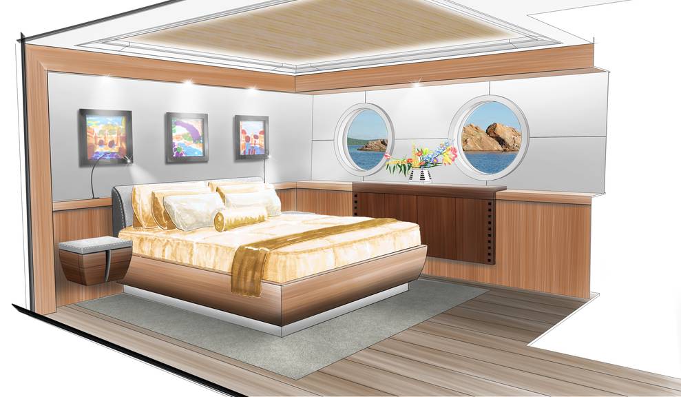 Drawing of bedroom on 144' Tri-Deck