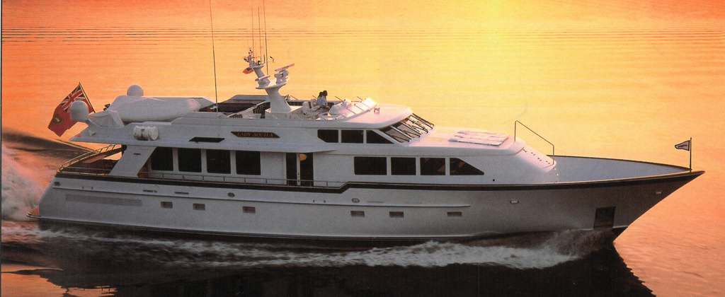 Arial side view of LADY AQUILA in the sunset