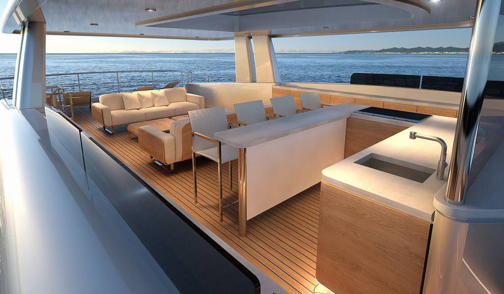 View of interior design concept for 122' Tri-Deck