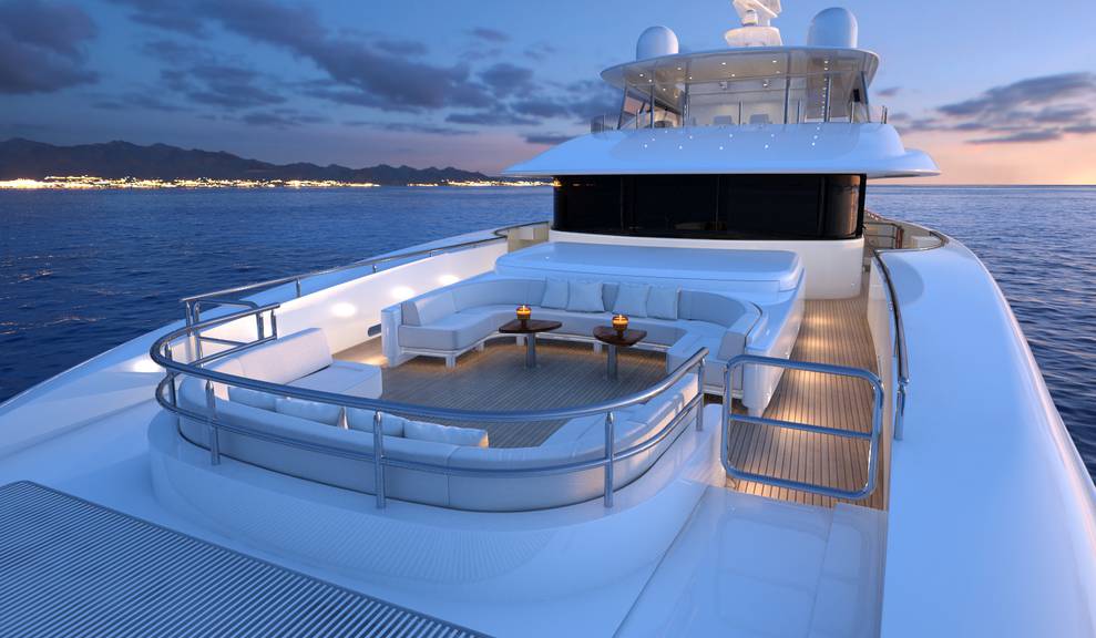 View of forward seating area from front of yacht