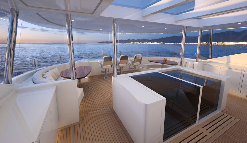 View of exterior rear seating area on Hull 514