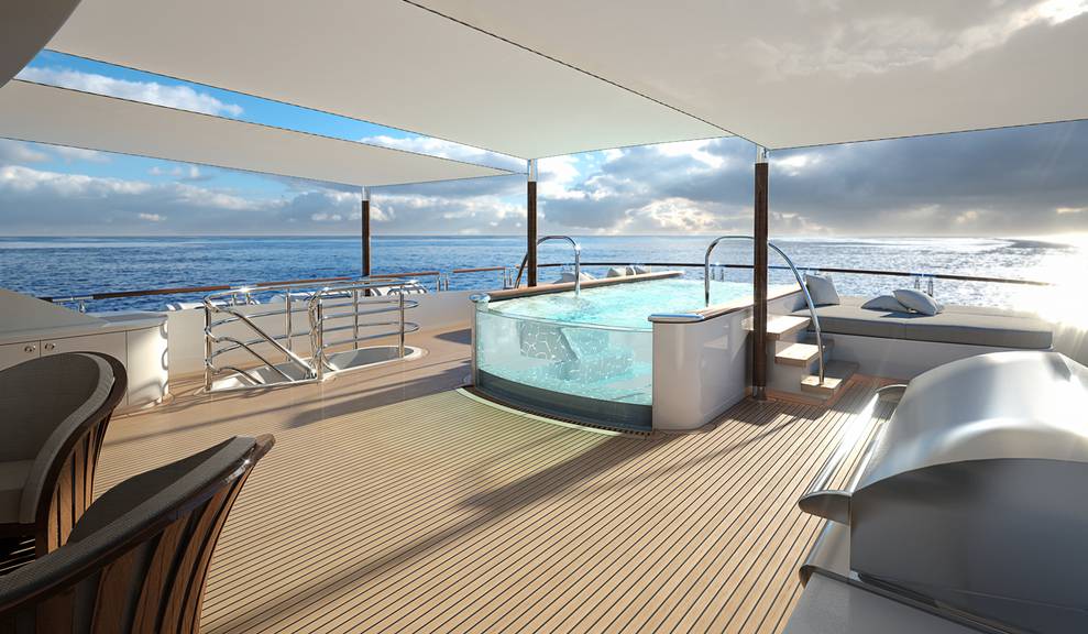 Opposite view of pool area on 214' Tri-Deck