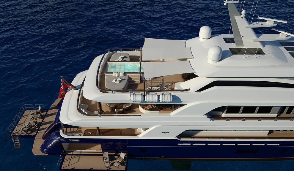 Aerial view of 214' Tri-Deck