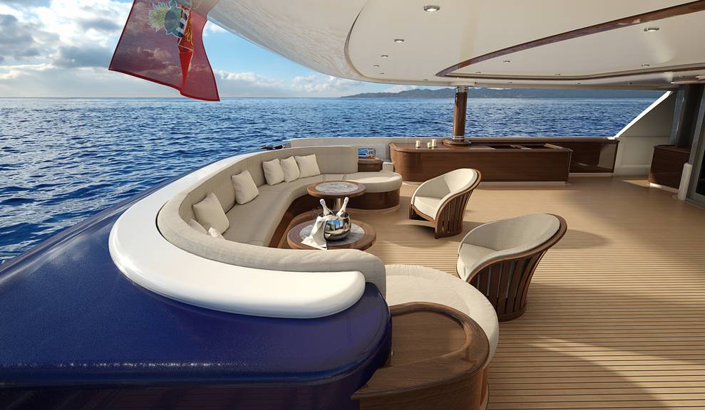 View of back seating area in 214' Tri-Deck