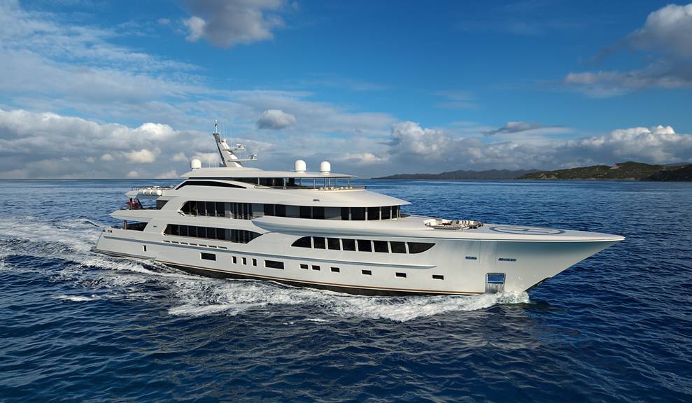 Side view of 214' Tri-Deck in white