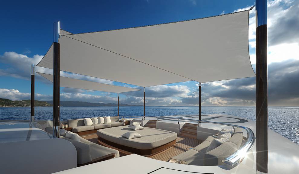 View if seating area on 214' Tri-Deck