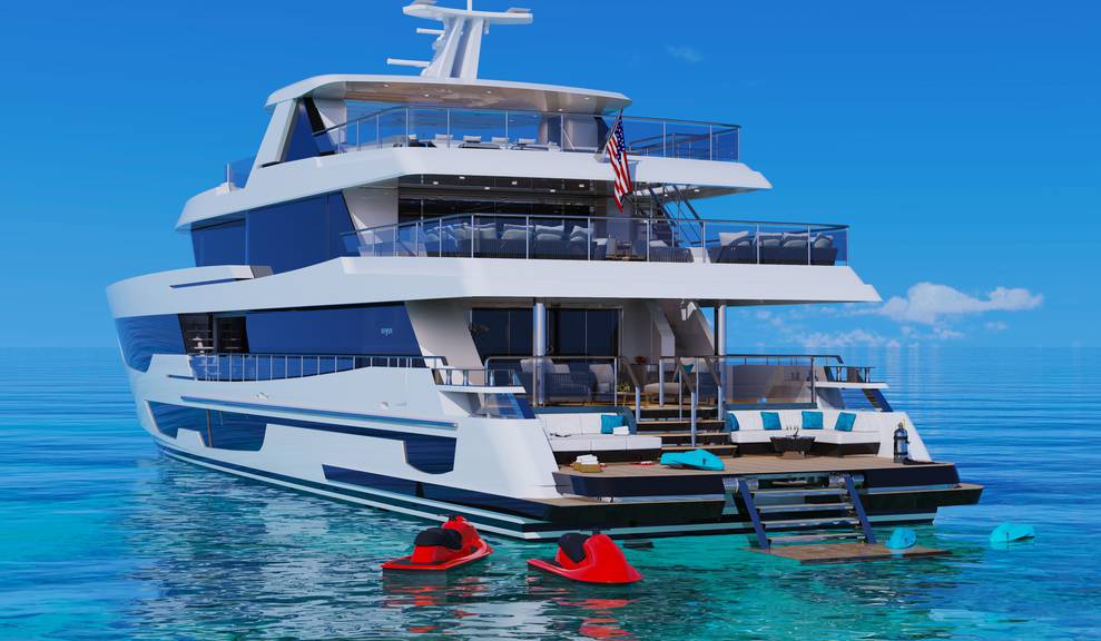 Exterior view of back of yacht