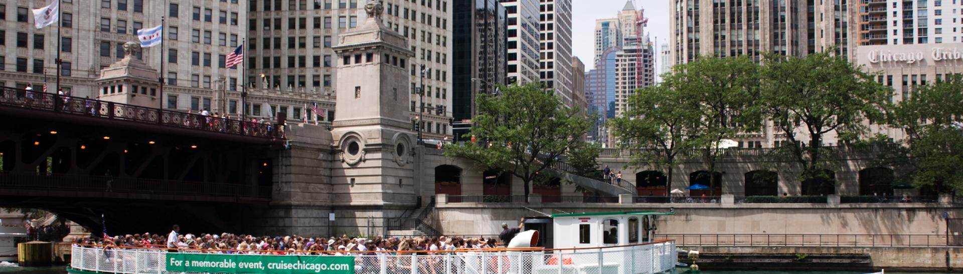 Chicago's Leading Lady Vessel on River with city of chicago in the background