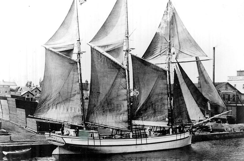 LIZZIE METZNER – 80' Schooner on water