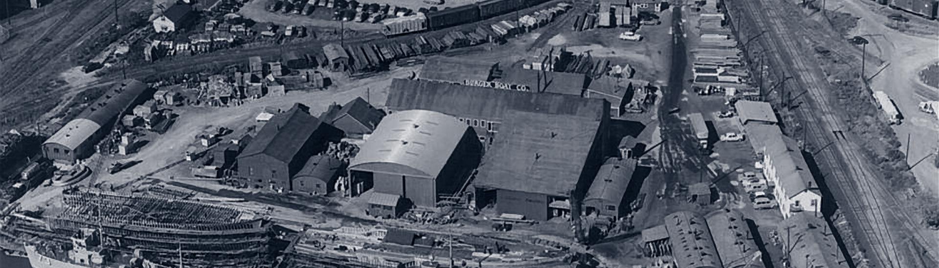 drone shot of burger shipyard